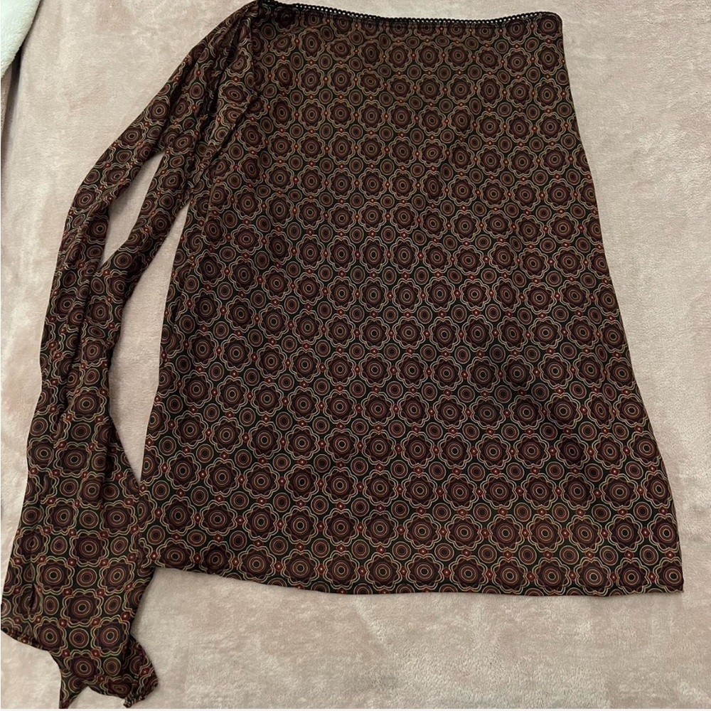 Copper Key Brown Midi Wrap Skirt for Work